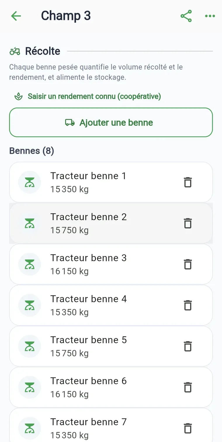 Suivi des récoltes par culture et par parcelle